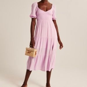 Short Sleeved Smocked Midi Dress